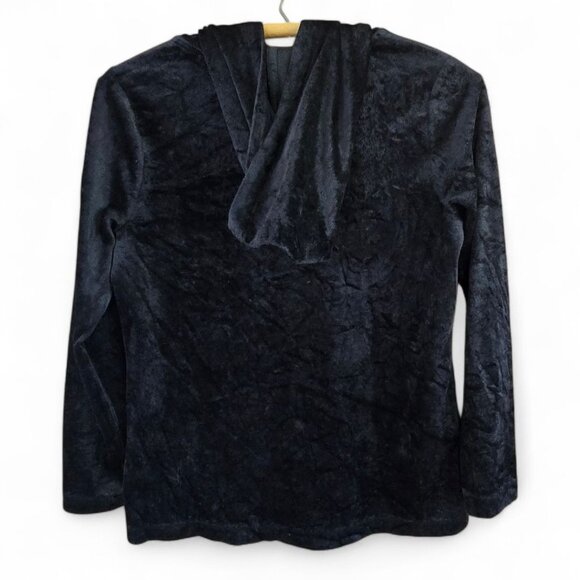 J.Jill Pure Jill Velour Hoodie Jacket XS Petite Zip Front Pockets Black - Picture 2 of 3